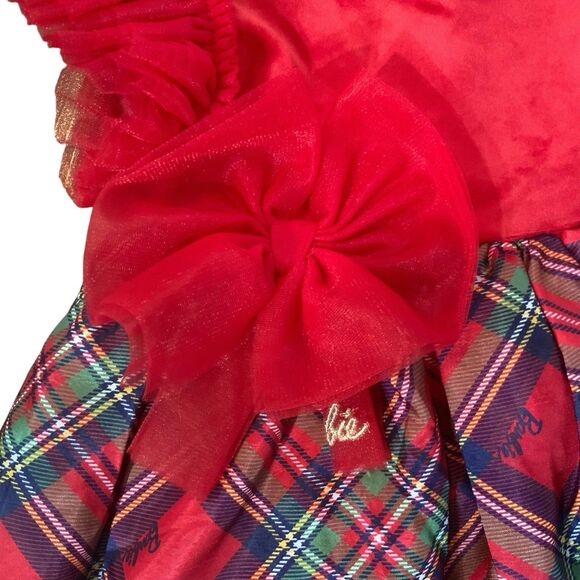 Barbie Girl’s Red Plaid Holiday Party Dress 3T Tulle Bow Cap Sleeves NWT - Picture 5 of 14